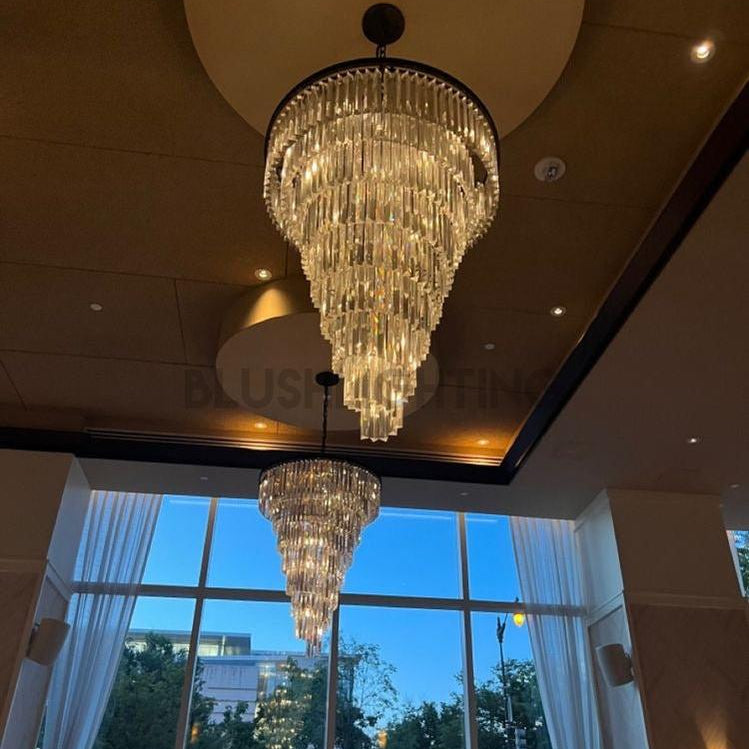 Spiral Tiered Crystal Chandelier in Black Finish - D19.7"*H25.6"Warm LightBlushlighting