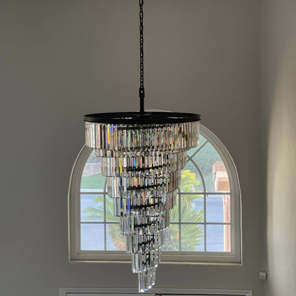 Spiral Tiered Crystal Chandelier in Black Finish - D19.7"*H25.6"Warm LightBlushlighting