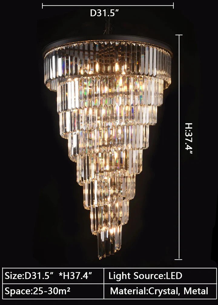 Spiral Tiered Crystal Chandelier in Black Finish - D19.7"*H25.6"Warm LightBlushlighting