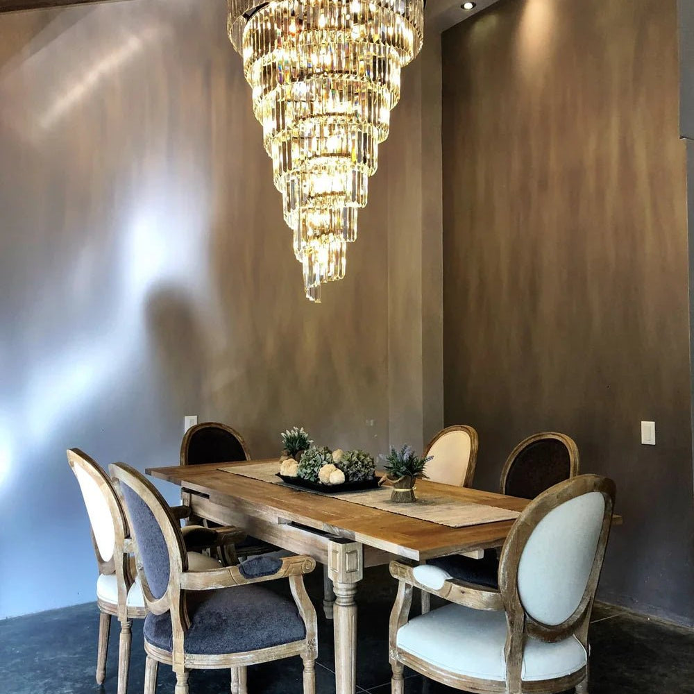 Spiral Tiered Crystal Chandelier in Black Finish - D19.7"*H25.6"Warm LightBlushlighting
