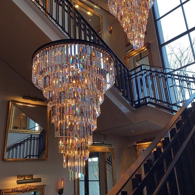 Spiral Tiered Crystal Chandelier in Black Finish - D19.7"*H25.6"Warm LightBlushlighting