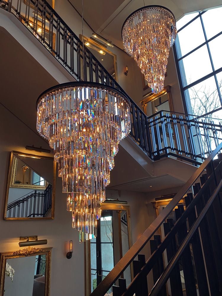 Spiral Tiered Crystal Chandelier in Black Finish - D19.7"*H25.6"Warm LightBlushlighting