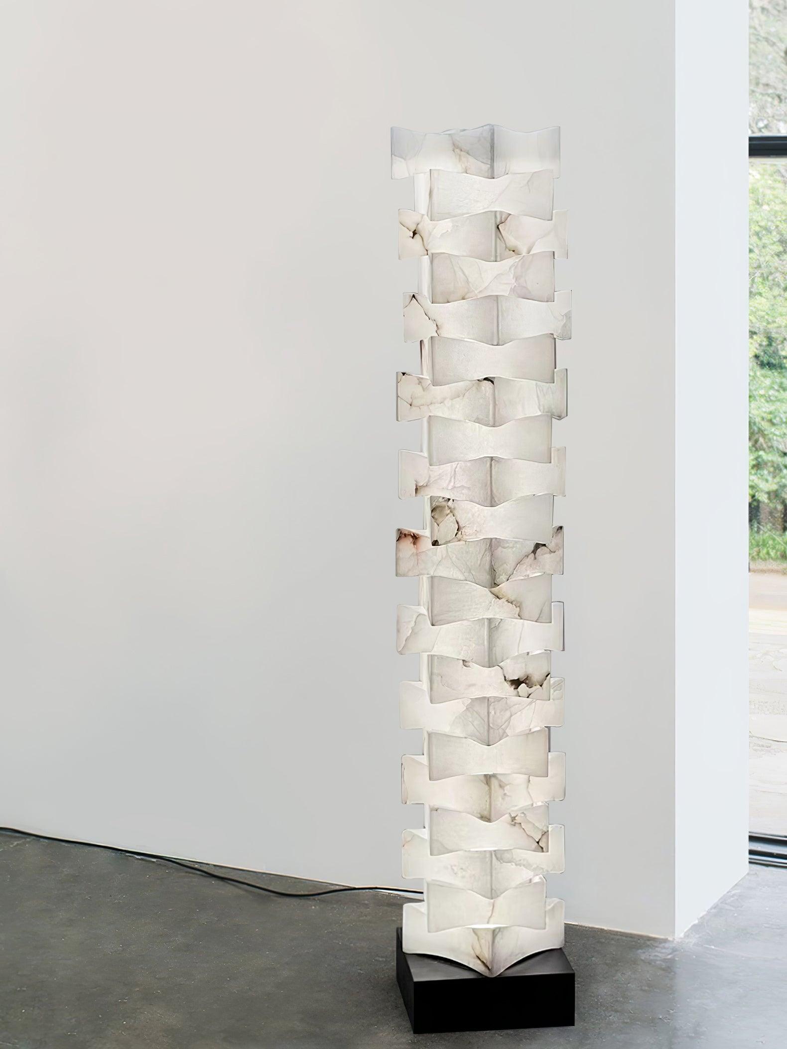 Stacked Alabaster Squares Floor Lamp - L 11 " x W 7.1 " x H 63 " / L 28cm x W 18cm x H 160cmWarm LightUS PlugBlushlighting