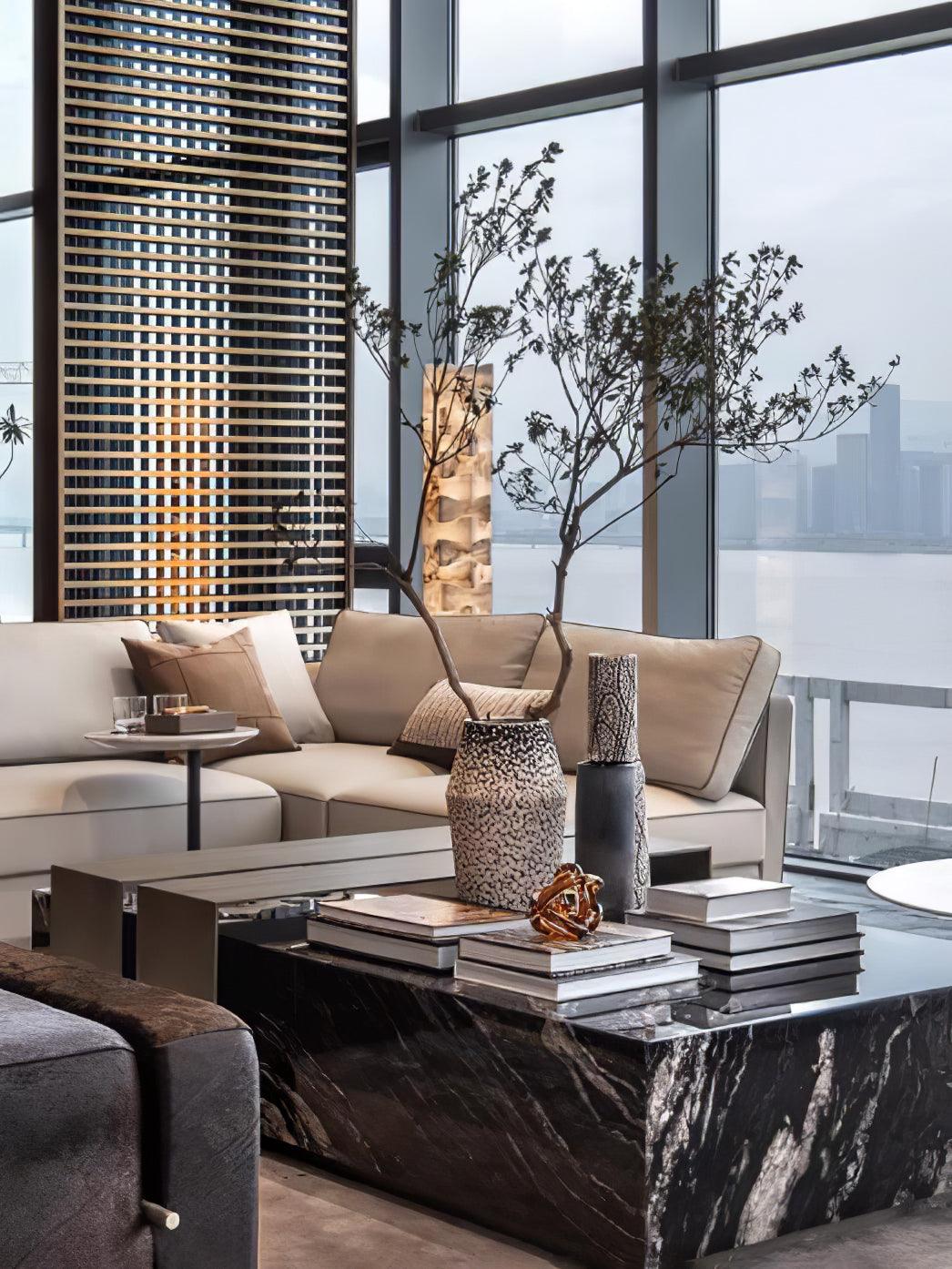 Stacked Alabaster Squares Floor Lamp - L 11 " x W 7.1 " x H 63 " / L 28cm x W 18cm x H 160cmWarm LightUS PlugBlushlighting