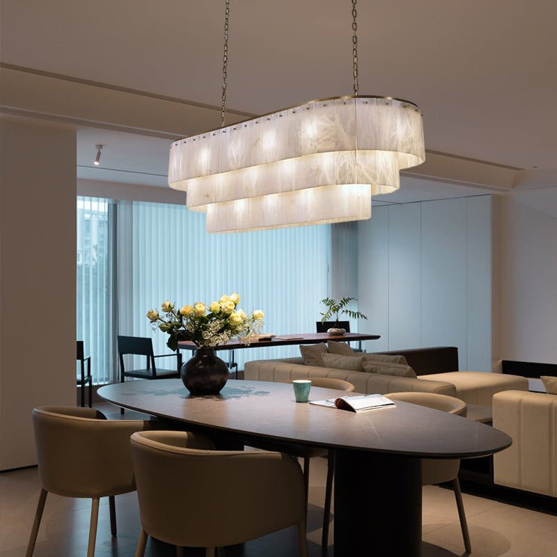 Stairwell Luxury Modern LED High Ceiling Large Alabaster Chandelier - 14 - light - L60*H45CM/L23.62"*H17.72"Warm lightWhite + BrassBlushlighting