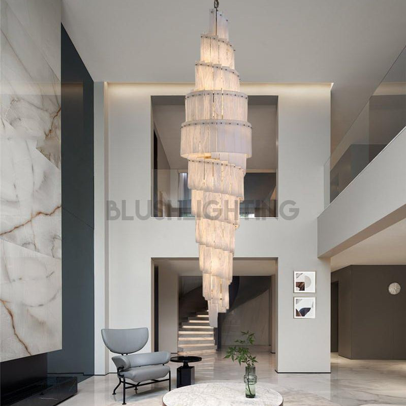 Stairwell Luxury Modern LED High Ceiling Large Alabaster Chandelier - 14 - light - L60*H45CM/L23.62"*H17.72"Warm lightWhite + BrassBlushlighting
