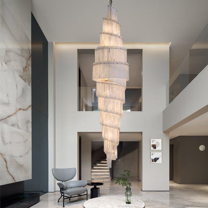 Stairwell Luxury Modern LED High Ceiling Large Alabaster Chandelier - 14 - light - L60*H45CM/L23.62"*H17.72"Warm lightWhite + BrassBlushlighting