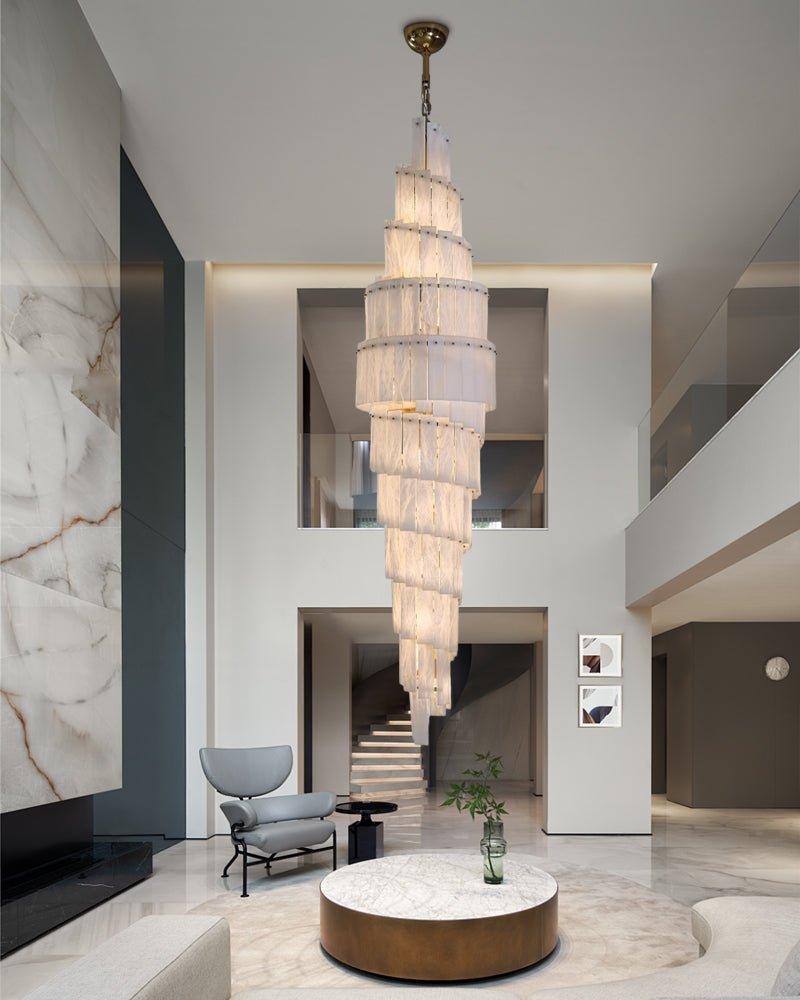 Stairwell Luxury Modern LED High Ceiling Large Alabaster Chandelier - 14 - light - L60*H45CM/L23.62"*H17.72"Warm lightWhite + BrassBlushlighting