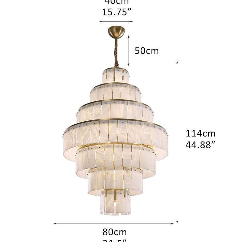Stairwell Luxury Modern LED High Ceiling Large Alabaster Chandelier - 35 - light - L80*H45CM/L31.5“*H17.72"Warm lightWhite + BrassBlushlighting