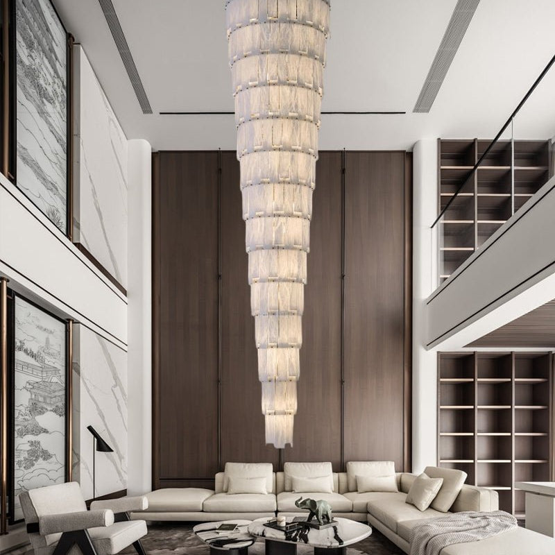 Stairwell Luxury Modern LED High Ceiling Large Alabaster Chandelier - 14 - light - L60*H45CM/L23.62"*H17.72"Warm lightWhite + BrassBlushlighting