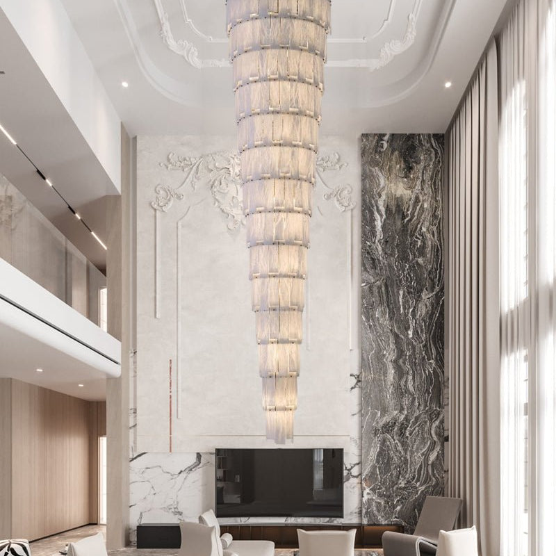 Stairwell Luxury Modern LED High Ceiling Large Alabaster Chandelier - 14 - light - L60*H45CM/L23.62"*H17.72"Warm lightWhite + BrassBlushlighting
