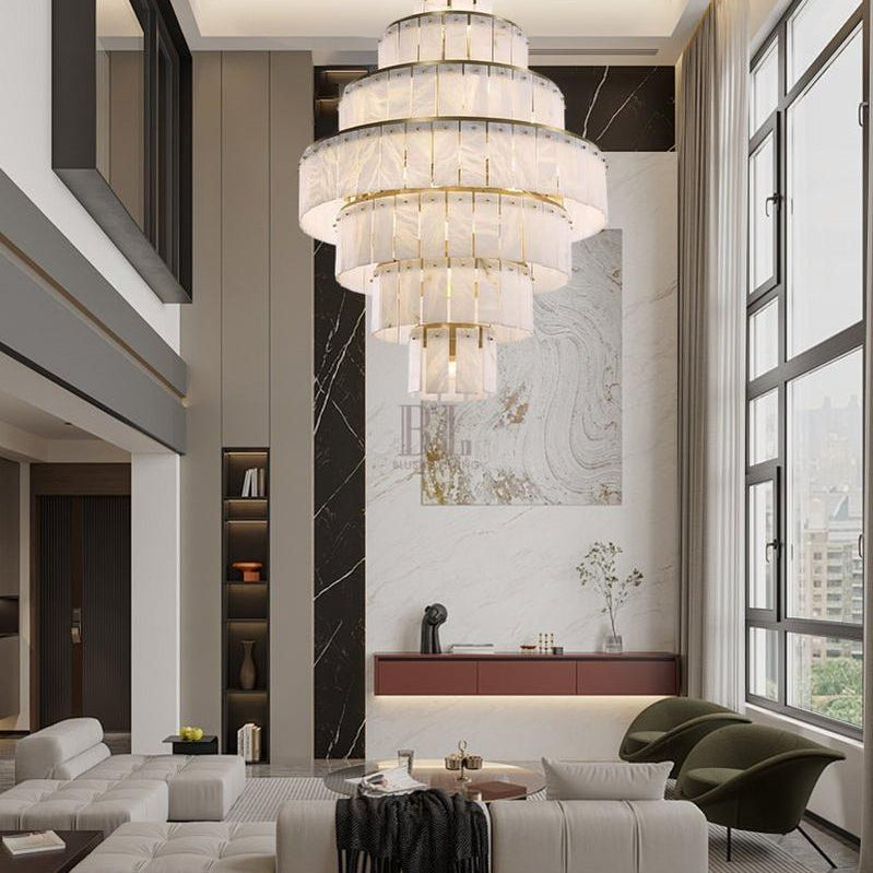 Stairwell Luxury Modern LED High Ceiling Large Alabaster Chandelier - 14 - light - L60*H45CM/L23.62"*H17.72"Warm lightWhite + BrassBlushlighting