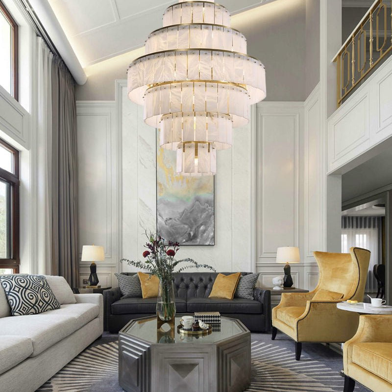 Stairwell Luxury Modern LED High Ceiling Large Alabaster Chandelier - 14 - light - L60*H45CM/L23.62"*H17.72"Warm lightWhite + BrassBlushlighting