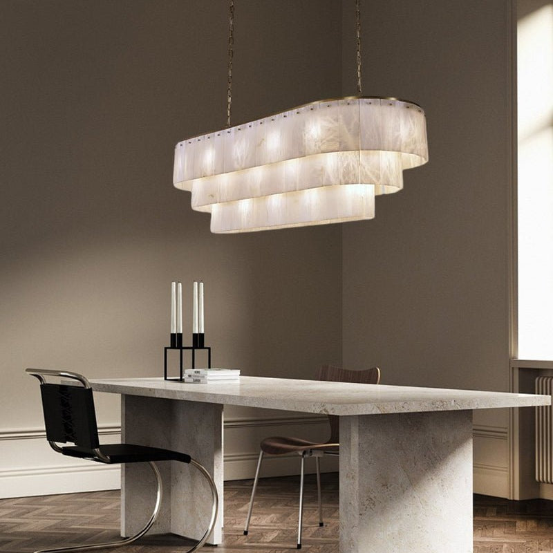Stairwell Luxury Modern LED High Ceiling Large Alabaster Chandelier - 14 - light - L60*H45CM/L23.62"*H17.72"Warm lightWhite + BrassBlushlighting