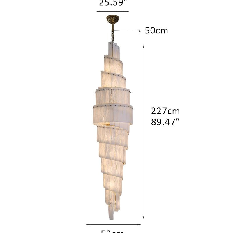 Stairwell Luxury Modern LED High Ceiling Large Alabaster Chandelier - 40 - light - L52*H227CM/L20.47“*H89.37"Warm lightWhite + BrassBlushlighting