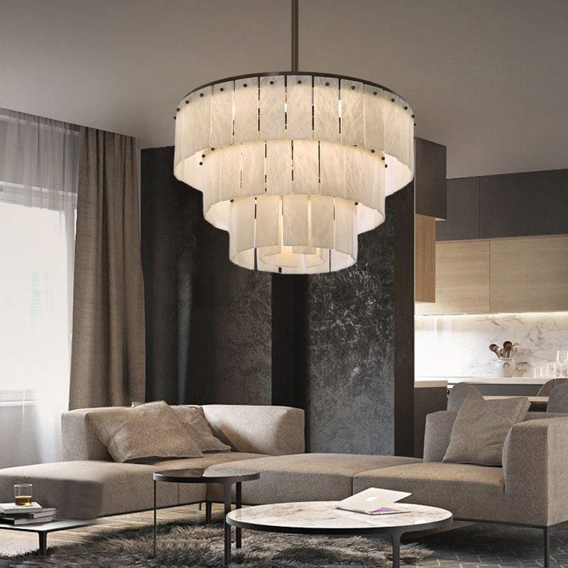 Stairwell Luxury Modern LED High Ceiling Large Alabaster Chandelier - 14 - light - L60*H45CM/L23.62"*H17.72"Warm lightWhite + BrassBlushlighting