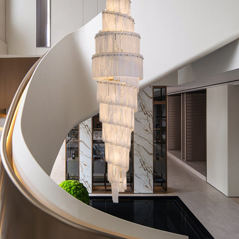 Stairwell Luxury Modern LED High Ceiling Large Alabaster Chandelier - 14 - light - L60*H45CM/L23.62"*H17.72"Warm lightWhite + BrassBlushlighting