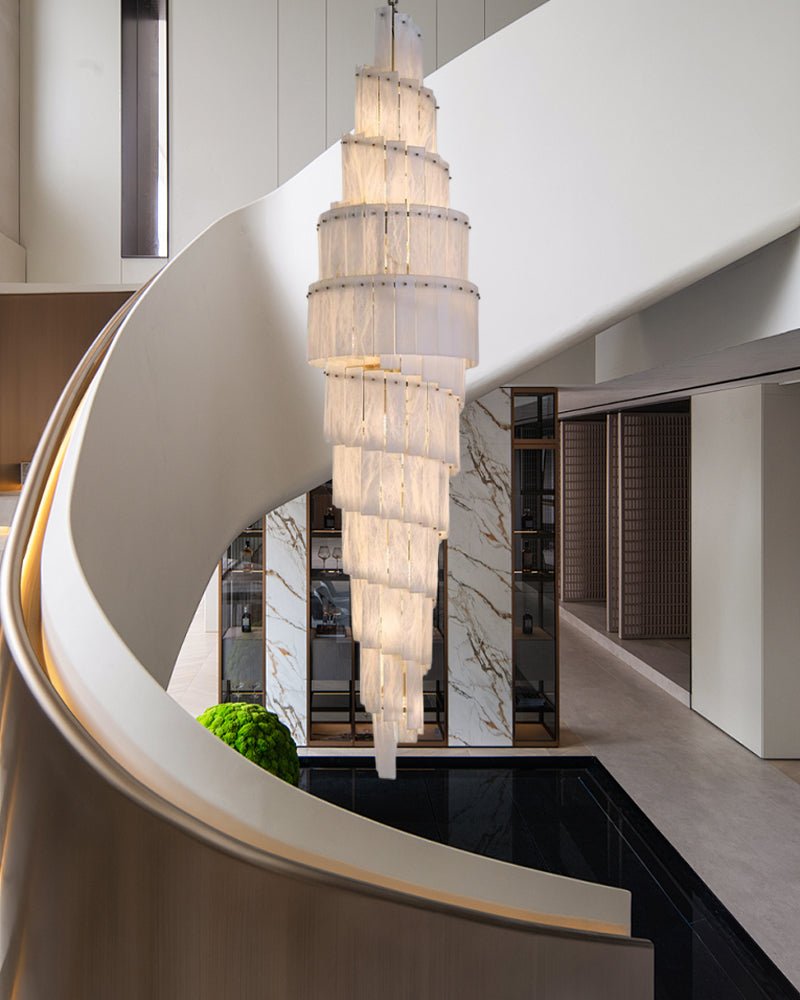 Stairwell Luxury Modern LED High Ceiling Large Alabaster Chandelier - 14 - light - L60*H45CM/L23.62"*H17.72"Warm lightWhite + BrassBlushlighting