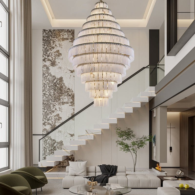 Stairwell Luxury Modern LED High Ceiling Large Alabaster Chandelier - 14 - light - L60*H45CM/L23.62"*H17.72"Warm lightWhite + BrassBlushlighting