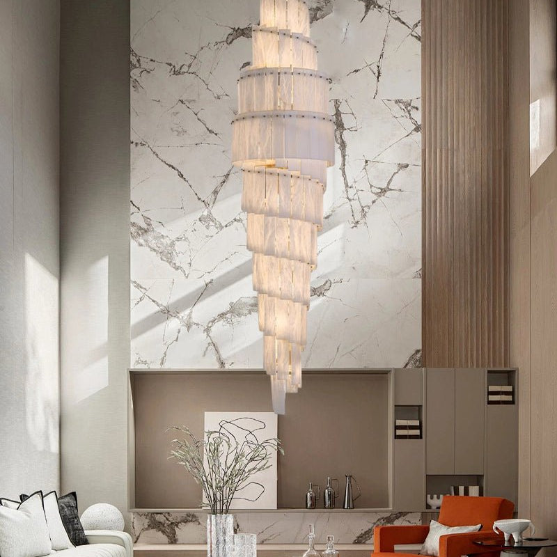 Stairwell Luxury Modern LED High Ceiling Large Alabaster Chandelier - 14 - light - L60*H45CM/L23.62"*H17.72"Warm lightWhite + BrassBlushlighting