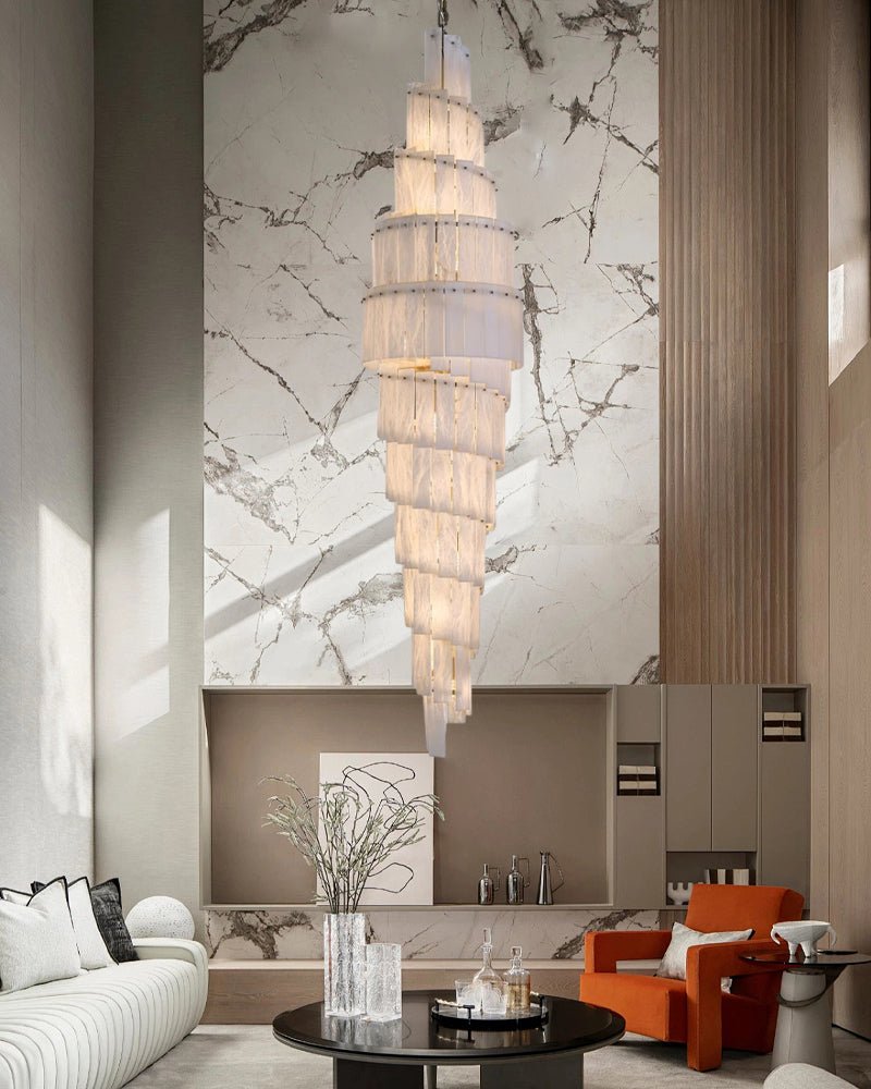 Stairwell Luxury Modern LED High Ceiling Large Alabaster Chandelier - 14 - light - L60*H45CM/L23.62"*H17.72"Warm lightWhite + BrassBlushlighting
