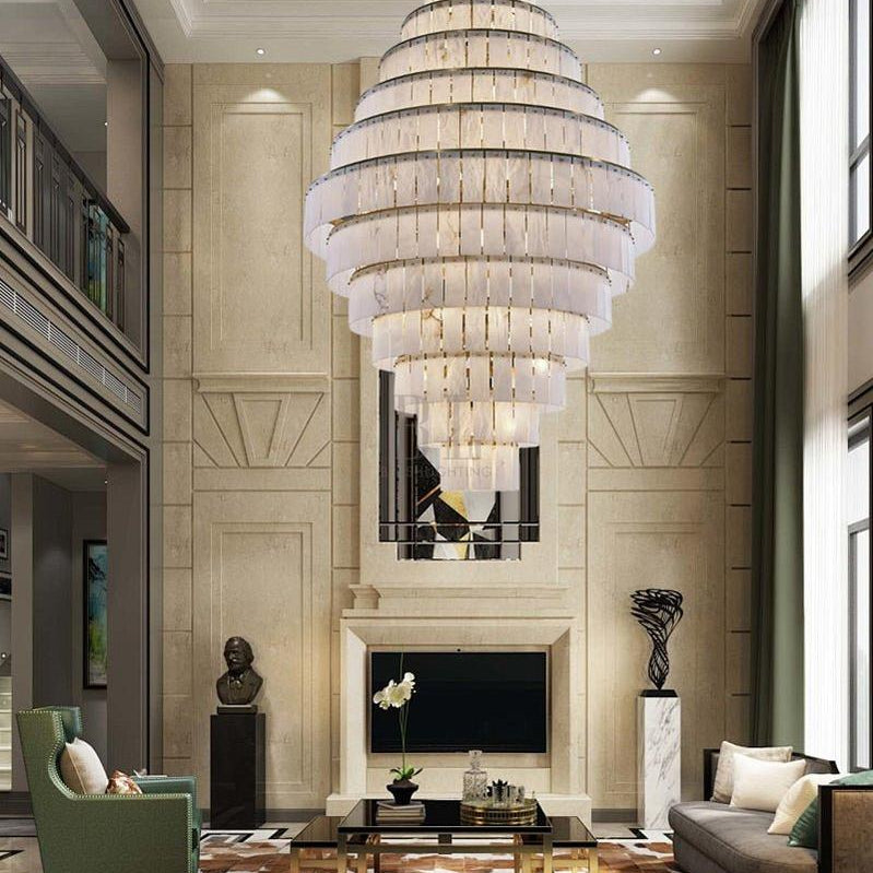 Stairwell Luxury Modern LED High Ceiling Large Alabaster Chandelier - 14 - light - L60*H45CM/L23.62"*H17.72"Warm lightWhite + BrassBlushlighting