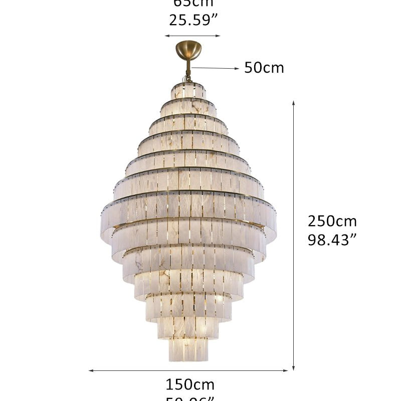 Stairwell Luxury Modern LED High Ceiling Large Alabaster Chandelier - 52 - light - L150*H250CM/L59.06"*H98.43"Warm lightWhite + BrassBlushlighting