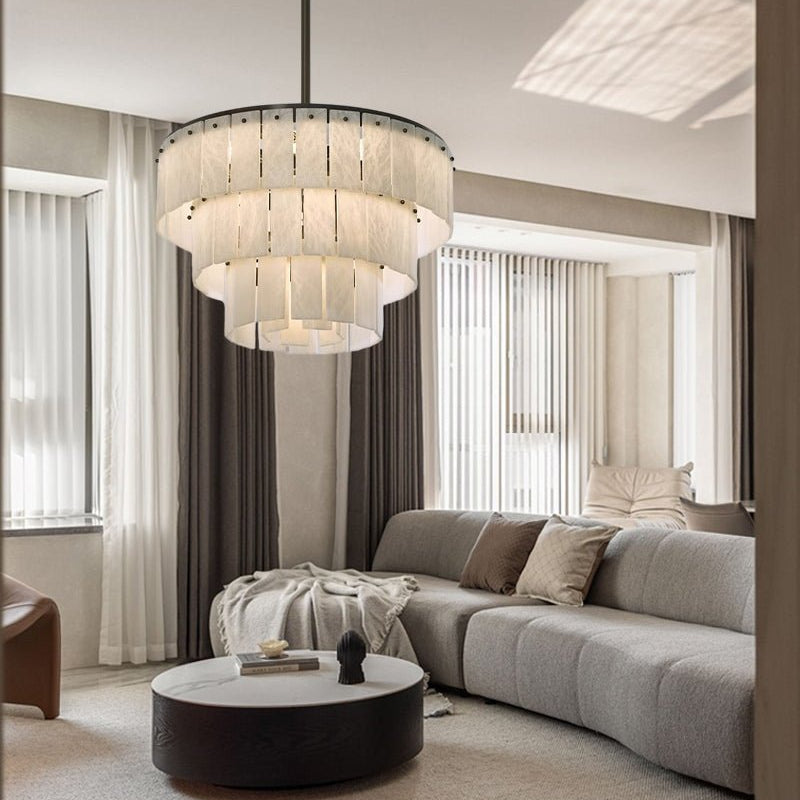 Stairwell Luxury Modern LED High Ceiling Large Alabaster Chandelier - 14 - light - L60*H45CM/L23.62"*H17.72"Warm lightWhite + BrassBlushlighting