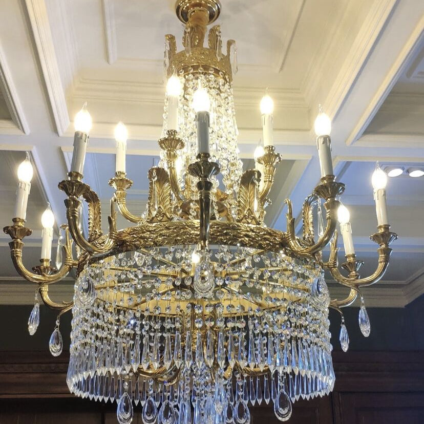 Stunning Oversized Luxury Golden Metal Candle Crystal Tassel Chandelier For High - ceiling - Blushlighting