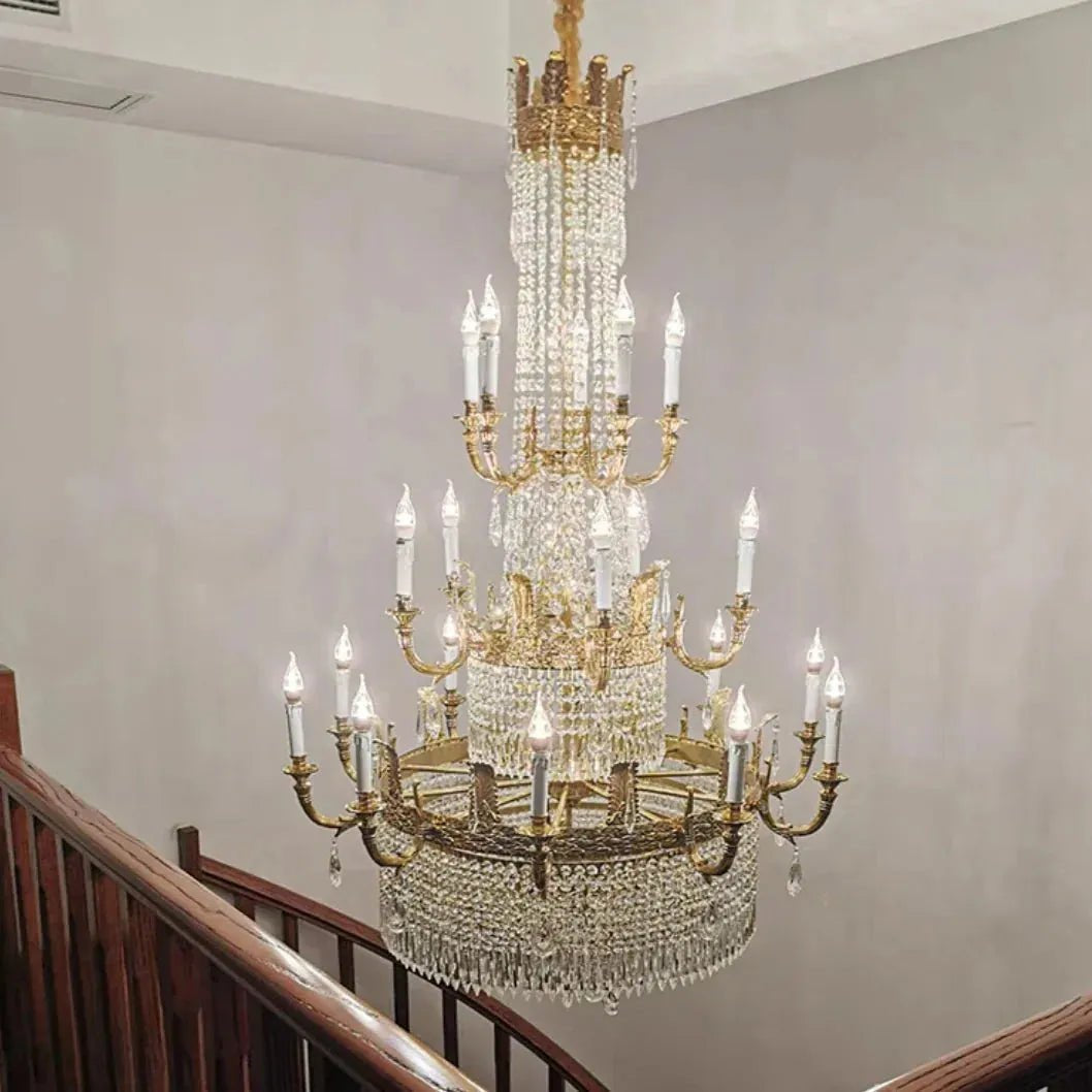 Stunning Oversized Luxury Golden Metal Candle Crystal Tassel Chandelier For High - ceiling - 1 Layer: D 39.4"*H 39.4"Warm LightBlushlighting
