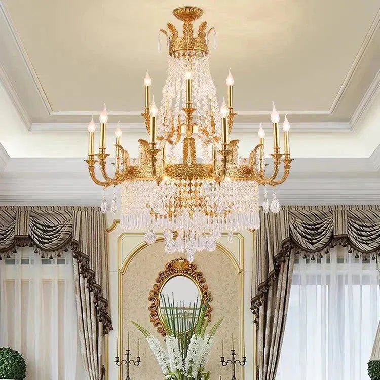 Stunning Oversized Luxury Golden Metal Candle Crystal Tassel Chandelier For High-ceiling - 1 Layer: D 39.4"*H 39.4"Warm LightBlushlighting