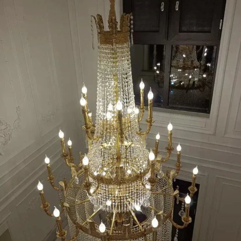 Stunning Oversized Luxury Golden Metal Candle Crystal Tassel Chandelier For High - ceiling - 1 Layer: D 39.4"*H 39.4"Warm LightBlushlighting