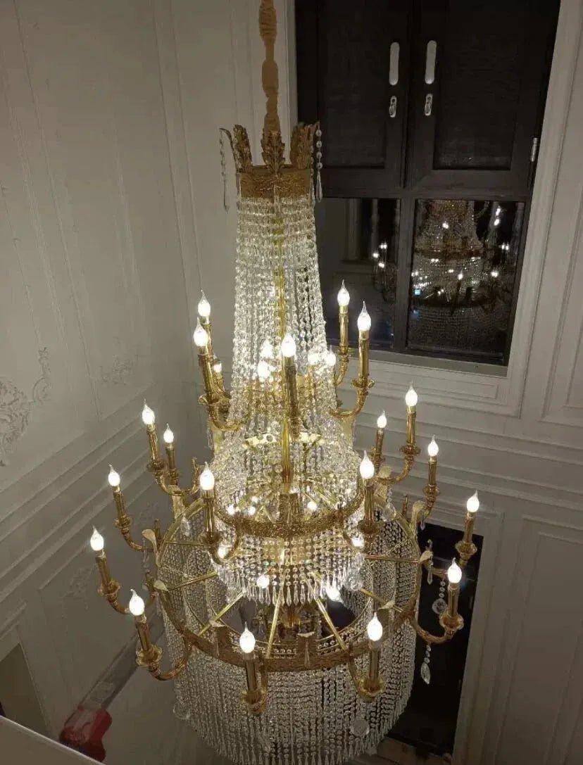 Stunning Oversized Luxury Golden Metal Candle Crystal Tassel Chandelier For High - ceiling - 1 Layer: D 39.4"*H 39.4"Warm LightBlushlighting