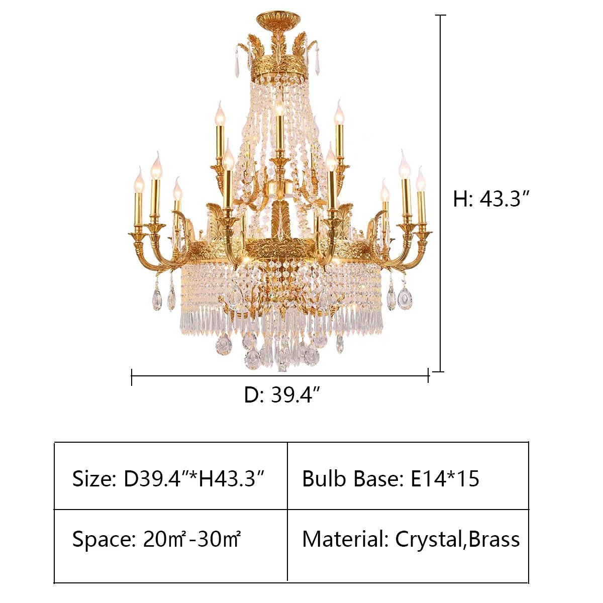 Stunning Oversized Luxury Golden Metal Candle Crystal Tassel Chandelier For High - ceiling - Blushlighting
