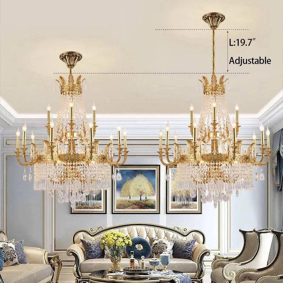 Stunning Oversized Luxury Golden Metal Candle Crystal Tassel Chandelier For High - ceiling - 1 Layer: D 39.4"*H 39.4"Warm LightBlushlighting