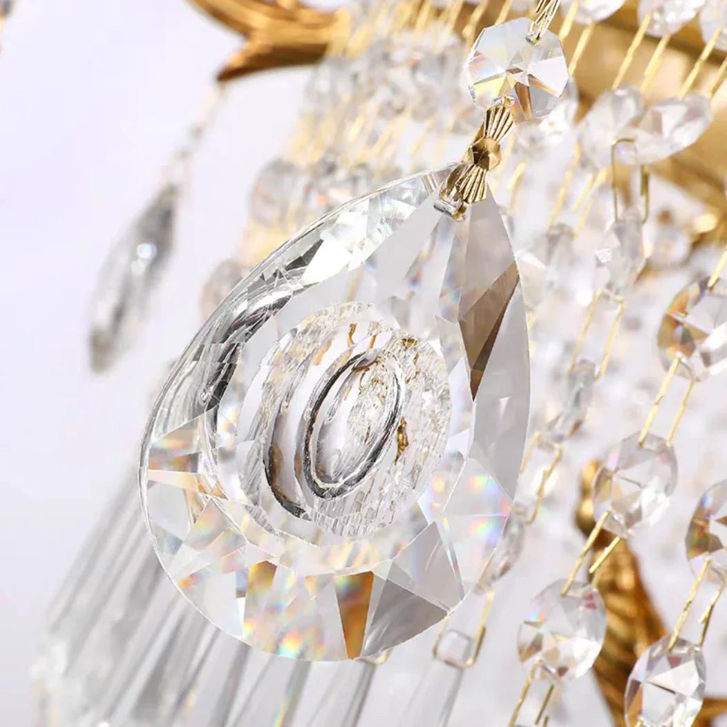 Stunning Oversized Luxury Golden Metal Candle Crystal Tassel Chandelier For High - ceiling - Blushlighting