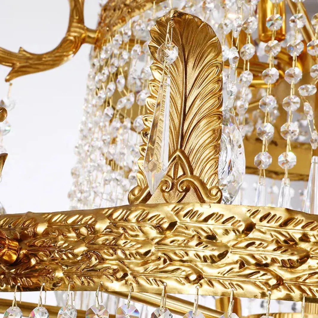 Stunning Oversized Luxury Golden Metal Candle Crystal Tassel Chandelier For High - ceiling - Blushlighting