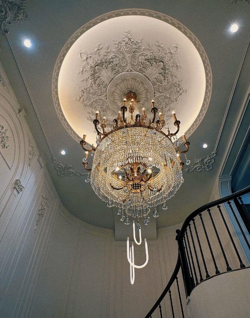 Stunning Oversized Luxury Golden Metal Candle Crystal Tassel Chandelier For High - ceiling - Blushlighting