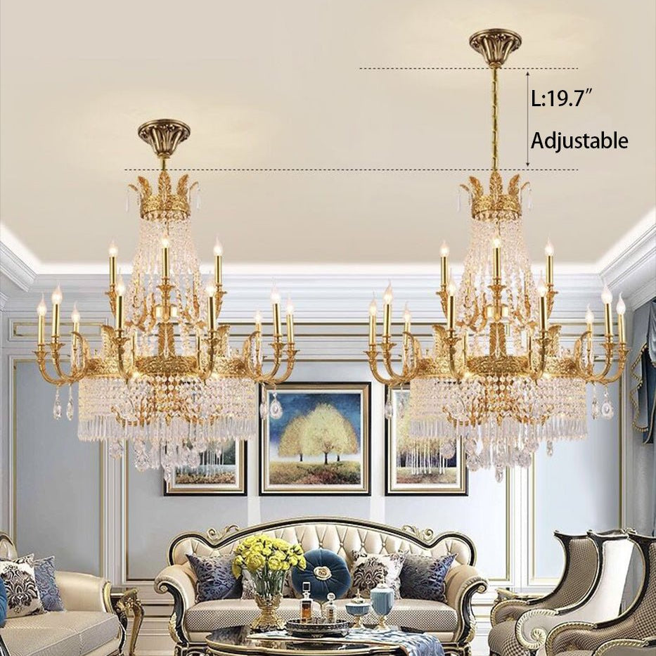 Stunning Oversized Luxury Golden Metal Candle Crystal Tassel Chandelier For High - ceiling Staircase/Entryway/Living/Meeting Room - 1 Layer: D 39.4"*H 39.4"Warm LightBlushlighting