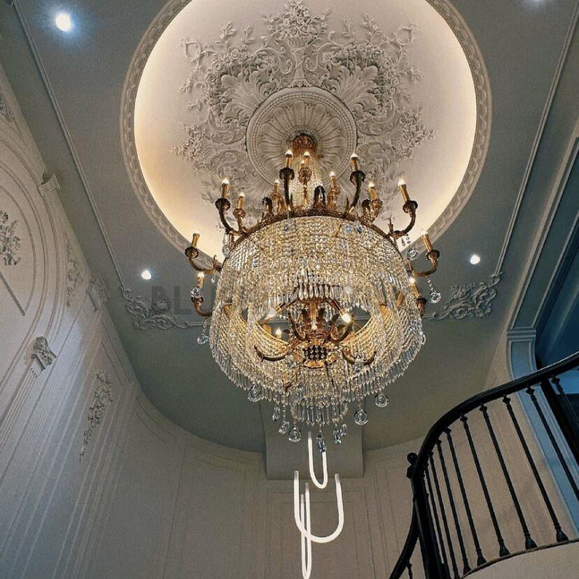 Stunning Oversized Luxury Golden Metal Candle Crystal Tassel Chandelier For High - ceiling Staircase/Entryway/Living/Meeting Room - 1 Layer: D 39.4"*H 39.4"Warm LightBlushlighting