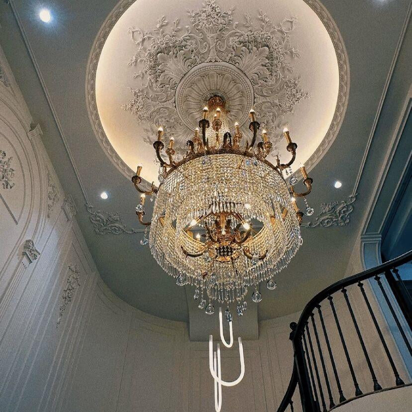 Stunning Oversized Luxury Golden Metal Candle Crystal Tassel Chandelier For High - ceiling Staircase/Entryway/Living/Meeting Room - 1 Layer: D 39.4"*H 39.4"Warm LightBlushlighting