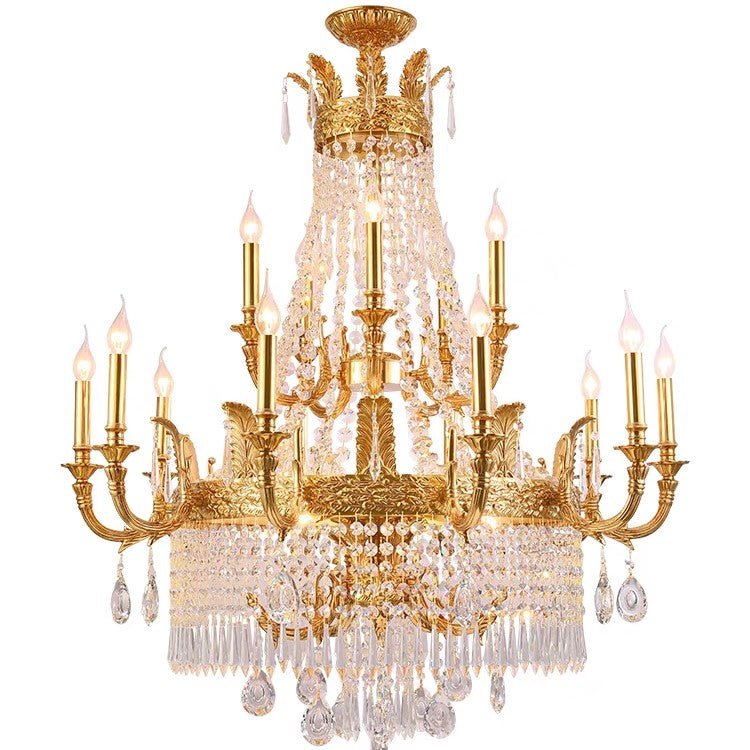 Stunning Oversized Luxury Golden Metal Candle Crystal Tassel Chandelier For High - ceiling Staircase/Entryway/Living/Meeting Room - 1 Layer: D 39.4"*H 39.4"Warm LightBlushlighting