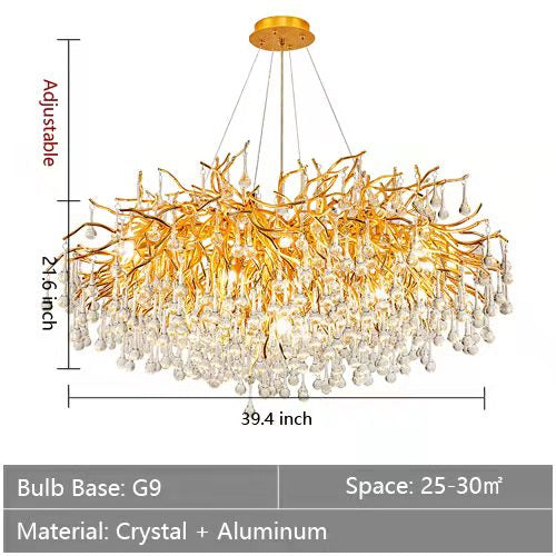 Stunning Tree Branch Crystal Chandelier with Clear Teardrop-shaped for Living/Dining Room-Chandeliers-Round D39.4”*H21.7”/ 13 Lights-Gold-Warm Light-Blushlighting