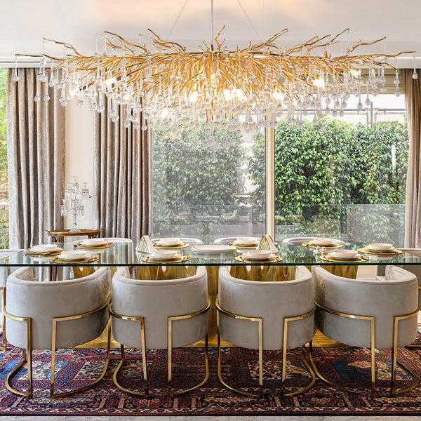 Stunning Tree Branch Crystal Chandelier with Clear Teardrop - shaped for Living/Dining Room - Round D25.6”*H15.8”/8 LightsChromeWarm LightBlushlighting