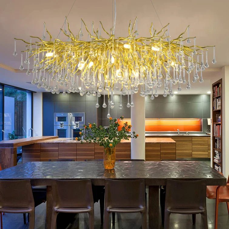 Stunning Tree Branch Crystal Chandelier with Clear Teardrop - shaped for Living/Dining Room - Round D25.6”*H15.8”/8 LightsChromeWarm LightBlushlighting