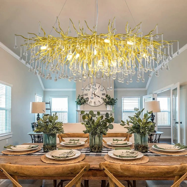 Stunning Tree Branch Crystal Chandelier with Clear Teardrop - shaped for Living/Dining Room - Round D25.6”*H15.8”/8 LightsChromeWarm LightBlushlighting
