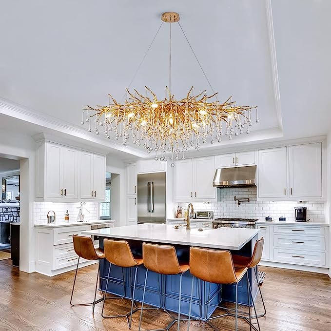 Stunning Tree Branch Crystal Chandelier with Clear Teardrop - shaped for Living/Dining Room - Round D25.6”*H15.8”/8 LightsChromeWarm LightBlushlighting