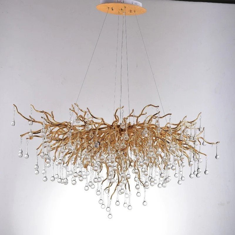 Stunning Tree Branch Crystal Chandelier with Clear Teardrop - shaped for Living/Dining Room - Round D25.6”*H15.8”/8 LightsChromeWarm LightBlushlighting