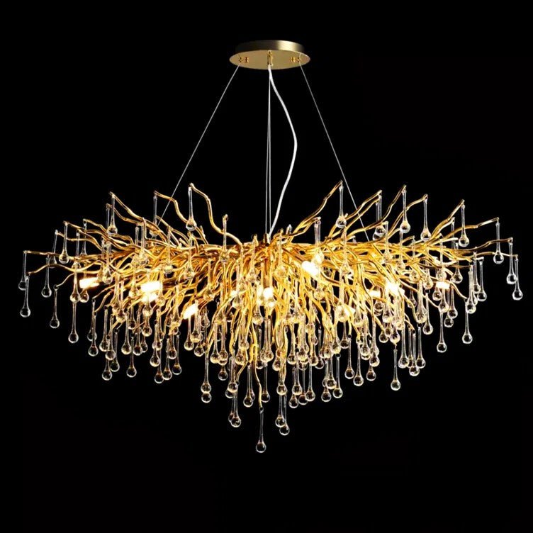 Stunning Tree Branch Crystal Chandelier with Clear Teardrop - shaped for Living/Dining Room - Round D25.6”*H15.8”/8 LightsGoldWarm LightBlushlighting