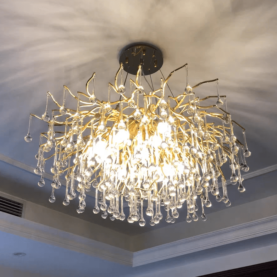 Stunning Tree Branch Crystal Chandelier with Clear Teardrop - shaped for Living/Dining Room - Round D31.5”*H21.7”/10 LightsGoldWarm LightBlushlighting